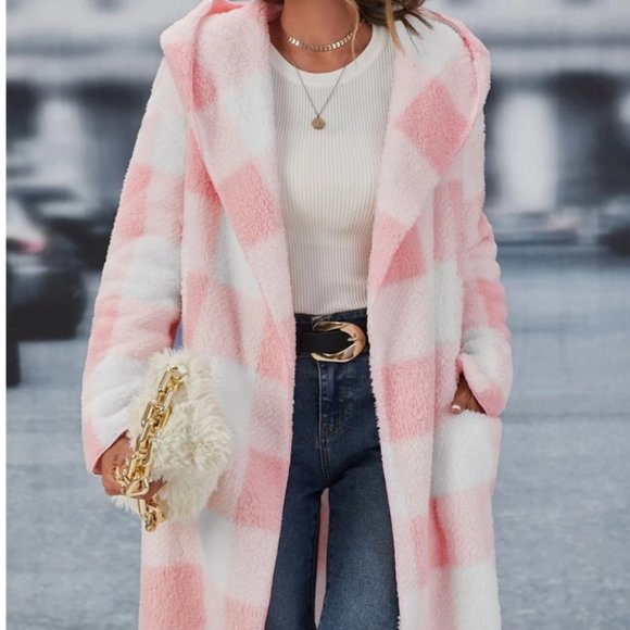 pink gingham hooded teddy coat fun - Picture 2 of 6